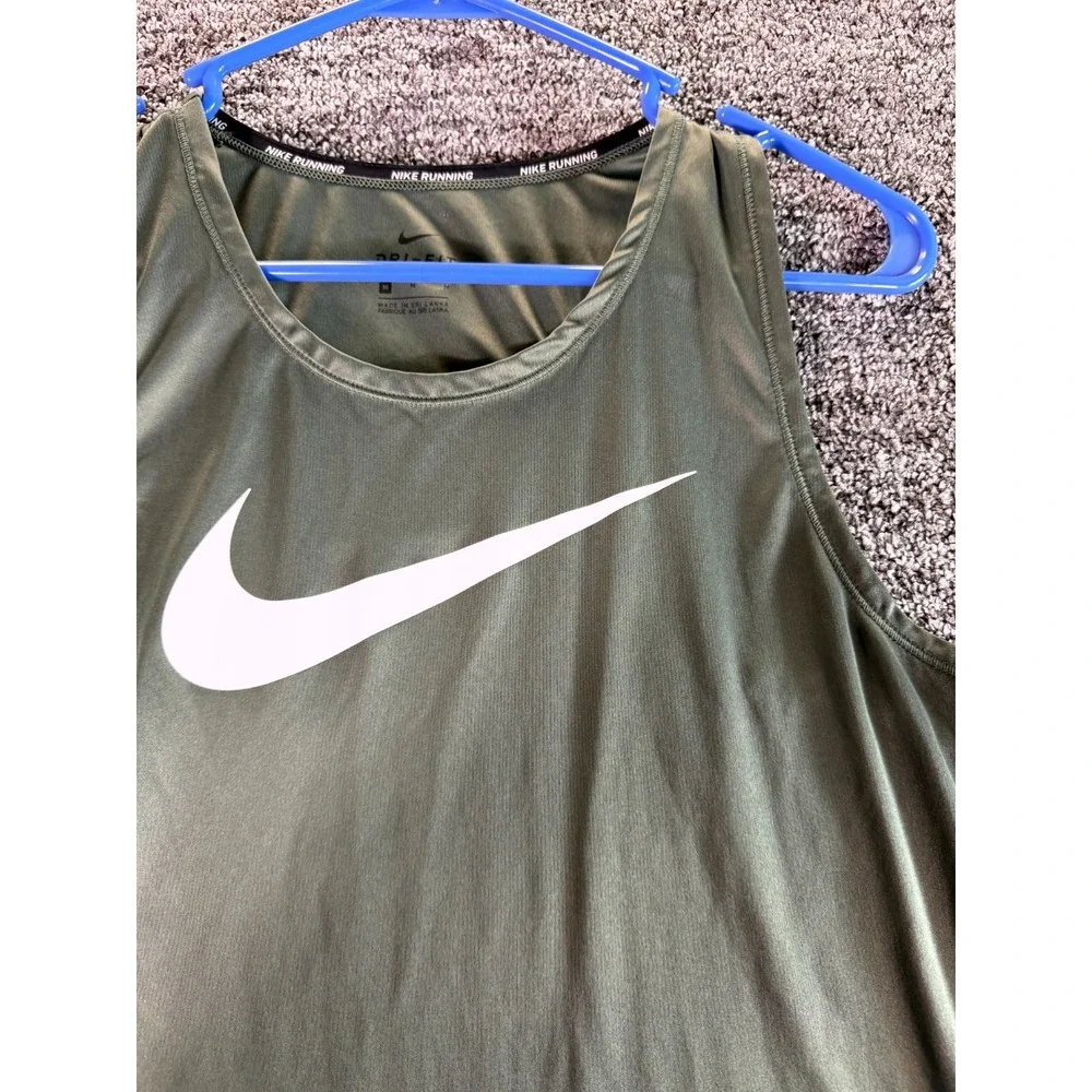 Nike Running Dri-Fit Tank Top Womens Medium Olive Green Swoosh Logo Racerback